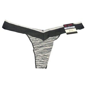 No Boundaries Womens Size XXL 9 V-Thong Panty Seamless Striped Black Gray New